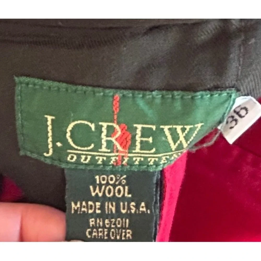 Vintage J.Crew 100% Wool Trousers Mens 36 Red Flat Front Cuffed USA Preppy 90s